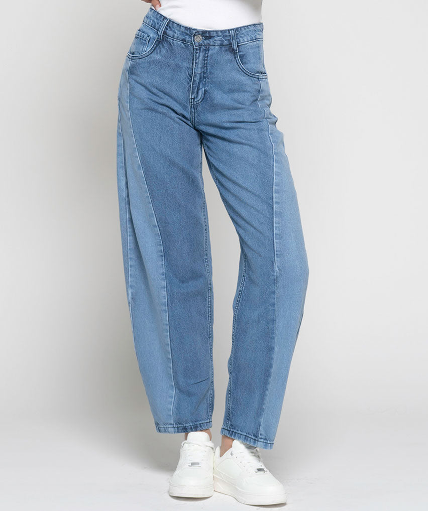 Jeans Marjorie Best West Jeans tiro alto barrel tela rígida - foto 1