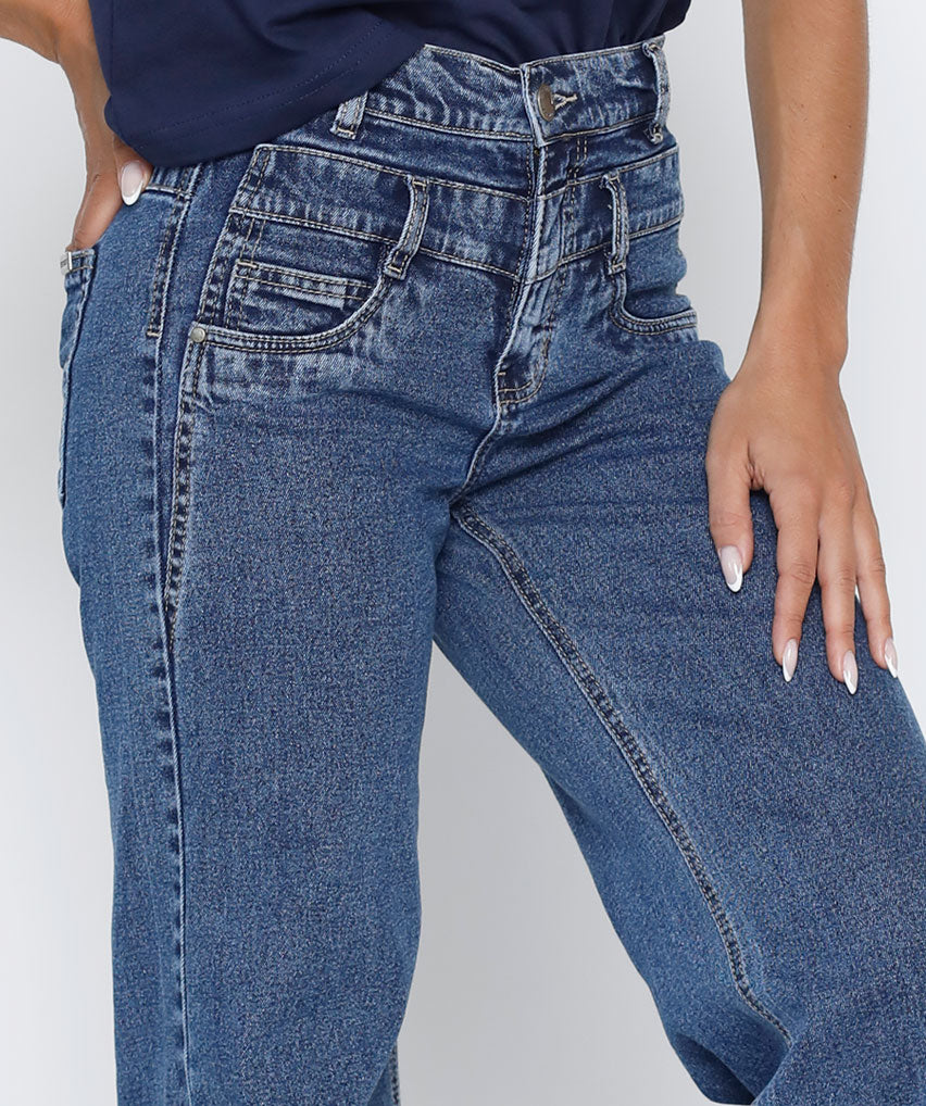 Jeans Marmol Best West Jeans tiro alto wide legs tela rígida - foto 3